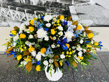 Load image into Gallery viewer, Yellow, Blue &amp; White Casket Cover
