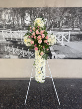 Load image into Gallery viewer, Our Lady Funeral Cross - Pink Rose Spray
