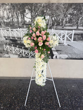 Load image into Gallery viewer, Our Lady Funeral Cross - Pink Rose Spray
